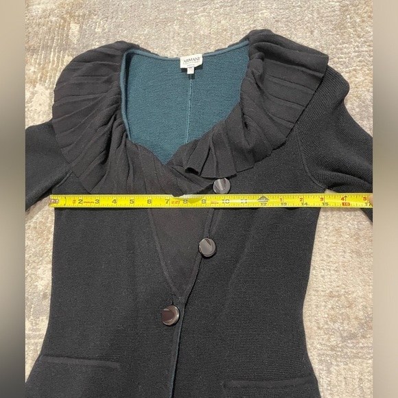 Armani Collezioni Black Wool Knit Ruffle Cardigan Sweater Size 38/ Small Italy - Picture 7 of 9